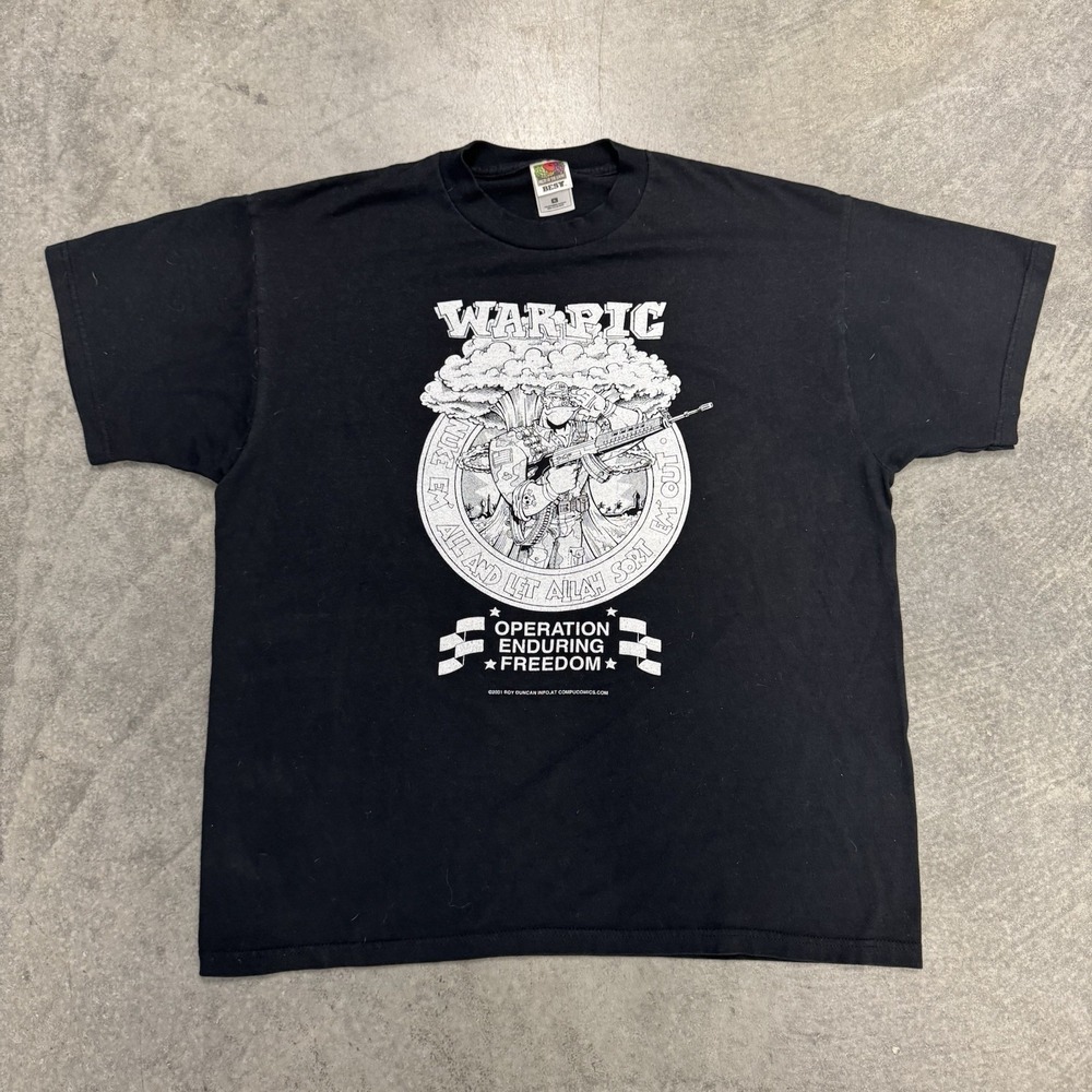Vintage US Military T-Shirt 2001 War Pig Operation Enduring Freedom Black XL